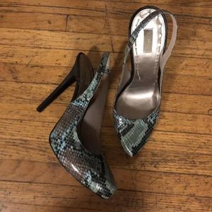 Rachel Roy Turquoise/Black, Snake Skin Sling Backs
